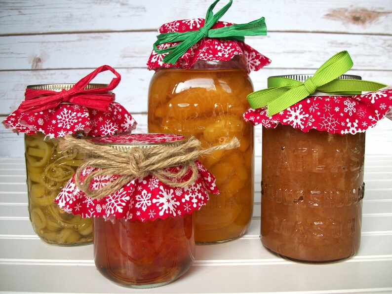 12 Red Snowflake Christmas Jam Jar Covers fabric cloth Etsy
