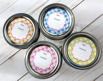 Pastel Plaid canning jar labels, round printed blank mason jar labels for fruit jam & jelly preservation kitchen pantry organization sticker