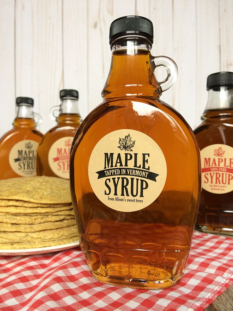 red /& black canning jar stickers customized round kraft paper labels print with YOUR text Custom Traditional Maple Syrup bottle labels