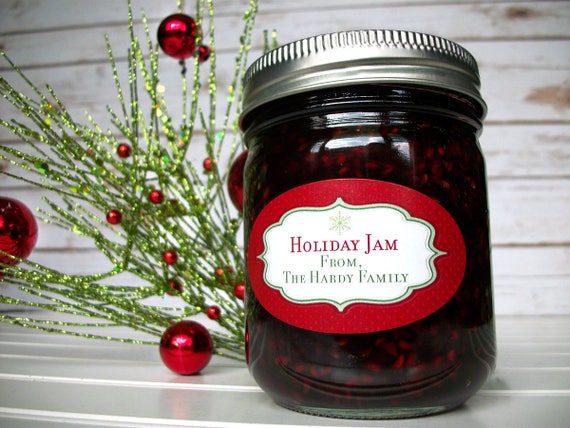 Oval Christmas Labels, quilted mason jar stickers & holiday gift