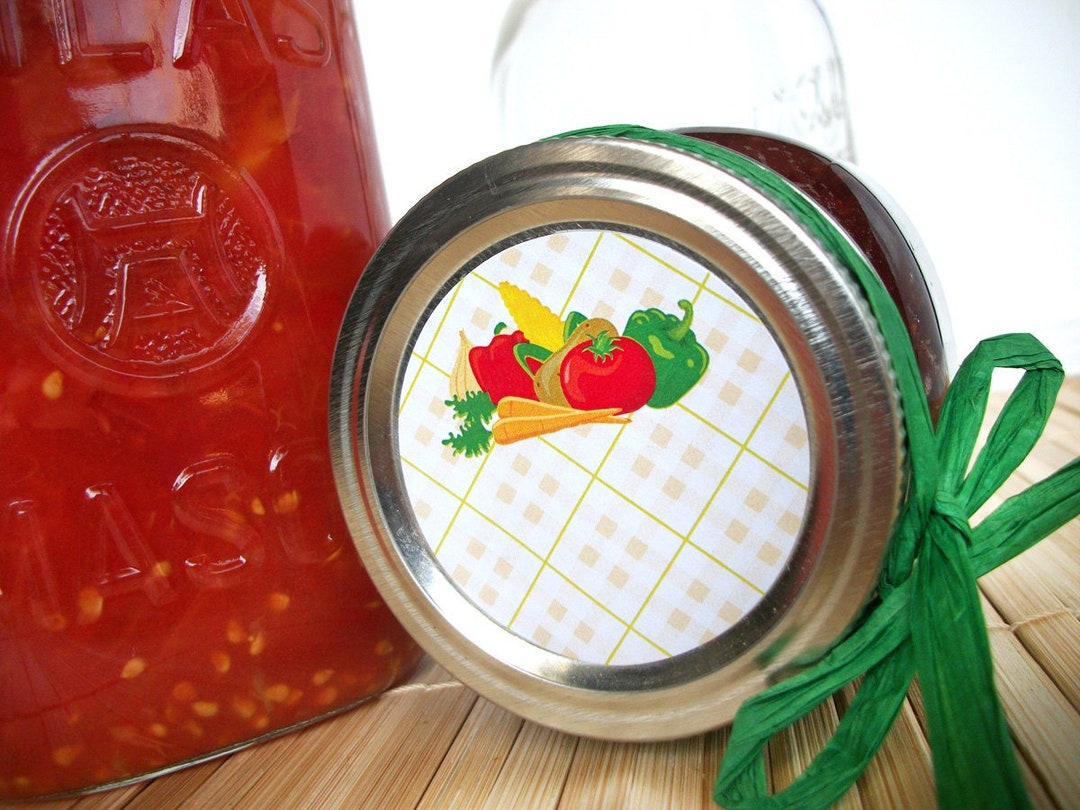 Fancy Plaid Vegetable Canning Jar Labels, Round Canning Labels for ...