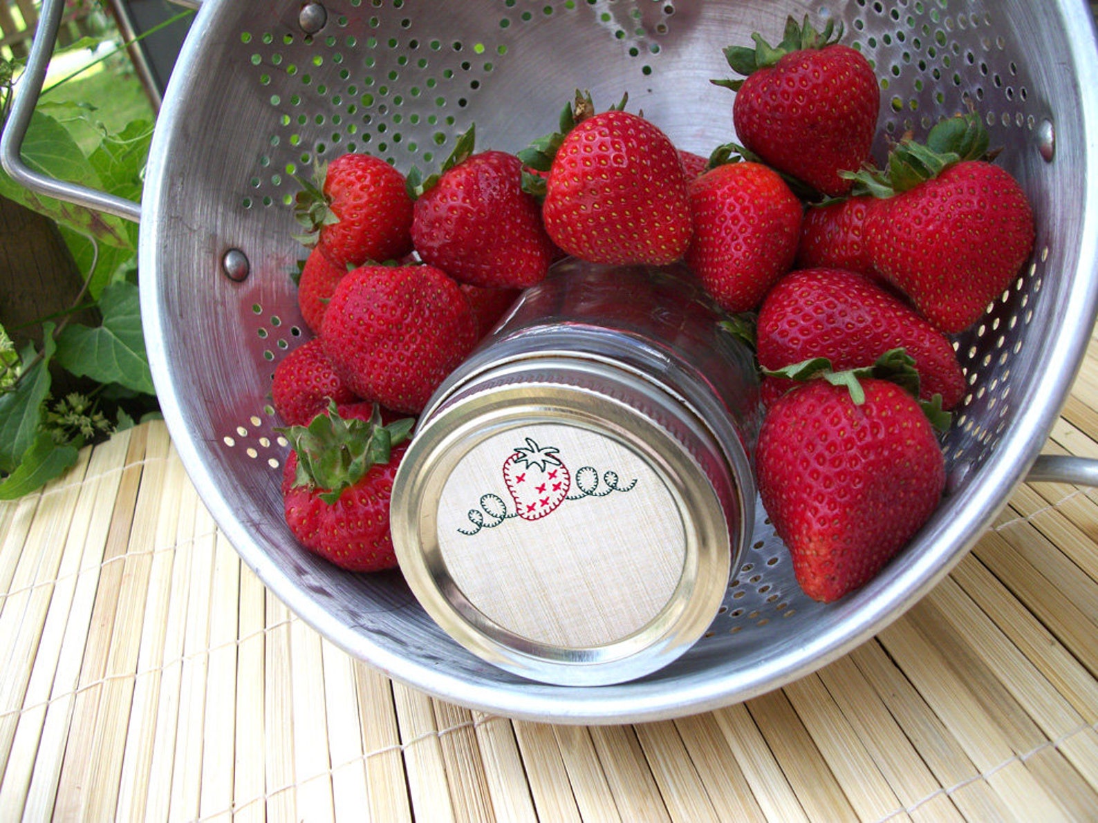 Embroidery Strawberry Canning Jar Labels Round Mason Jar Etsy