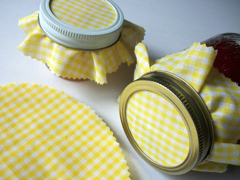 12 Yellow Gingham Jam Jar Covers Cloth Toppers fabric for Etsy