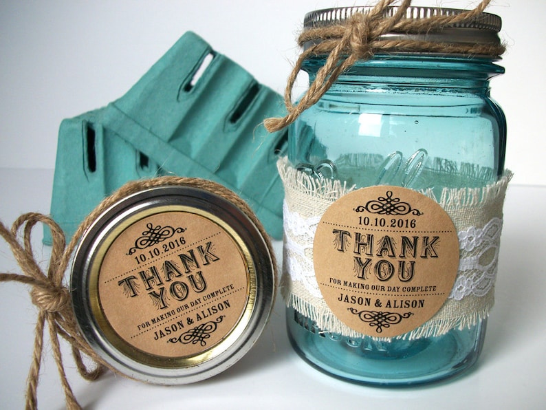 Thank You KRAFT Paper Canning Jar Labels Custom Wedding and Etsy
