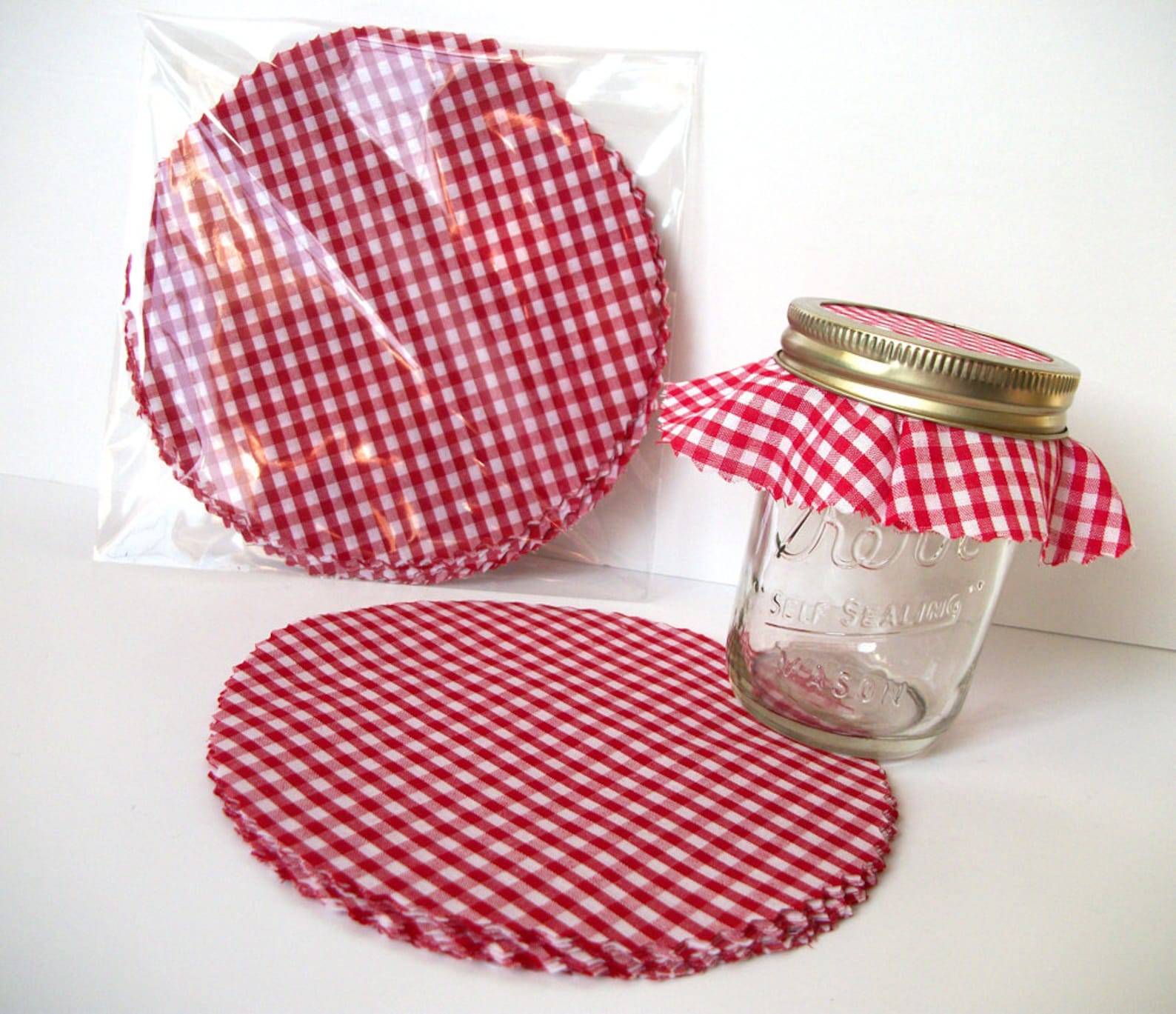 12 Red Gingham Jam Jar Covers Cloth Fabric Toppers for Mason Etsy