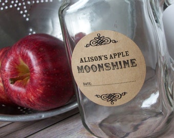 Custom moonshine canning jar labels, personalized round kraft paper mason jar stickers for fruit & vegetable preservation, jam jar label