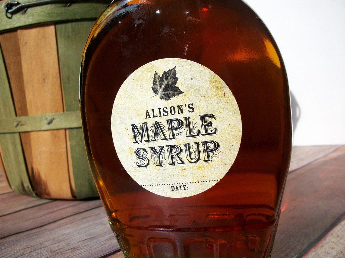 Custom Vintage Maple Syrup bottle labels personalized round Etsy
