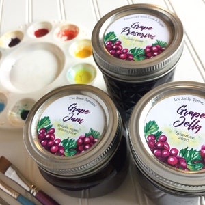 Custom Watercolor Grape canning labels, personalized round printed mason jar stickers for home canned jam jelly fruit juice & preserves image 4