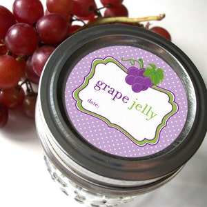 Grape Jelly canning jar labels, round purple mason jar labels for fruit preservation, regular or wide mouth jelly jar stickers image 2