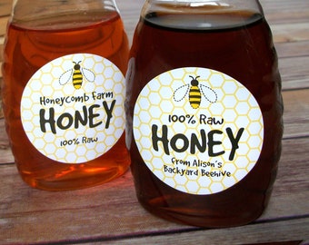 Custom Cute Honey Bee labels, custom honey bottle labels & canning jar labels personalized with YOUR text, gift for backyard beekeepers