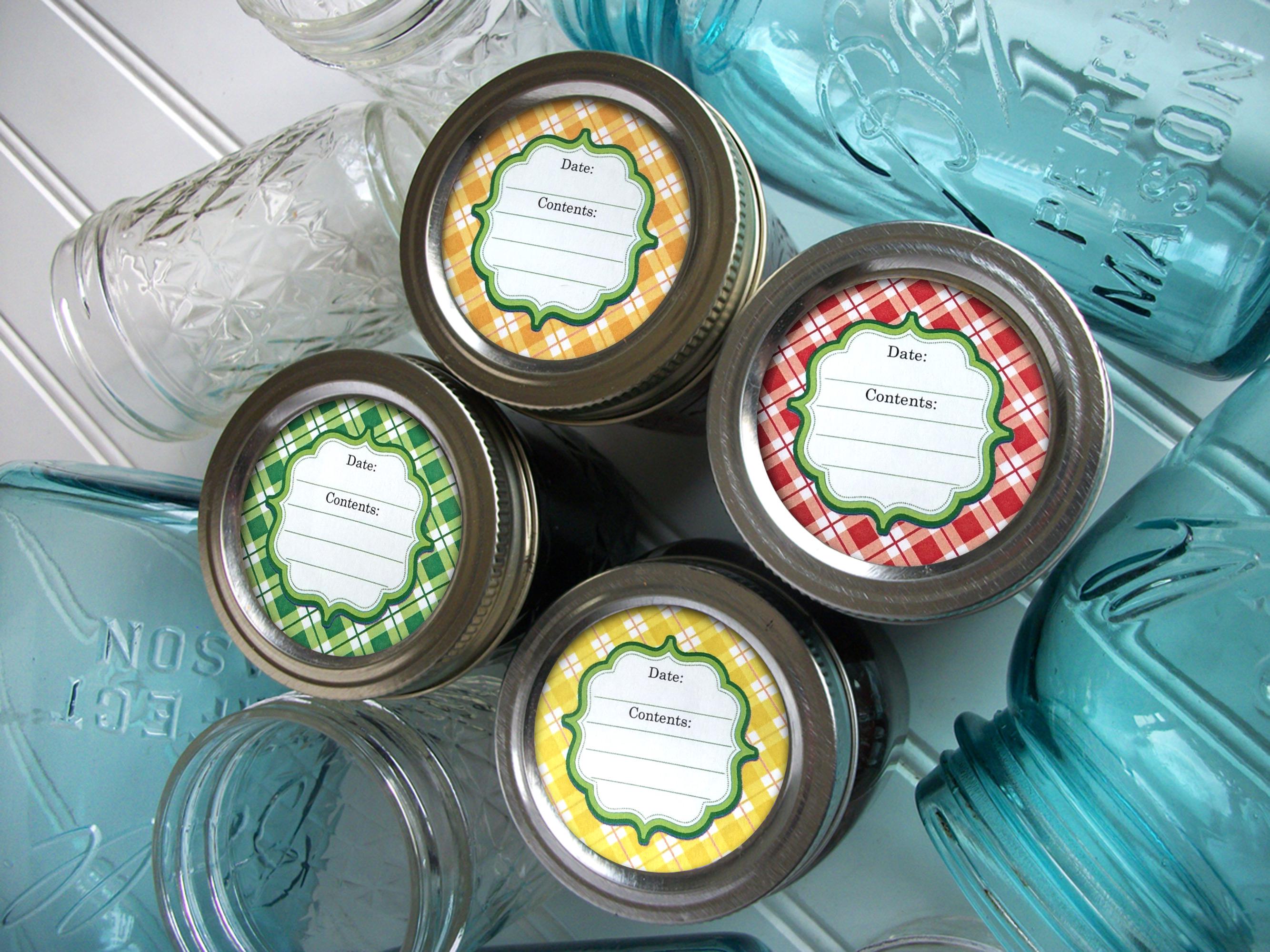 Bright Plaid Canning Jar Labels, Round Mason Jar Labels, Jam & Jelly