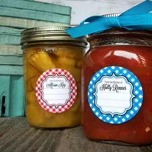 Gingham CUSTOM Kitchen Labels, Round Stickers for Canning Jars or Baked ...