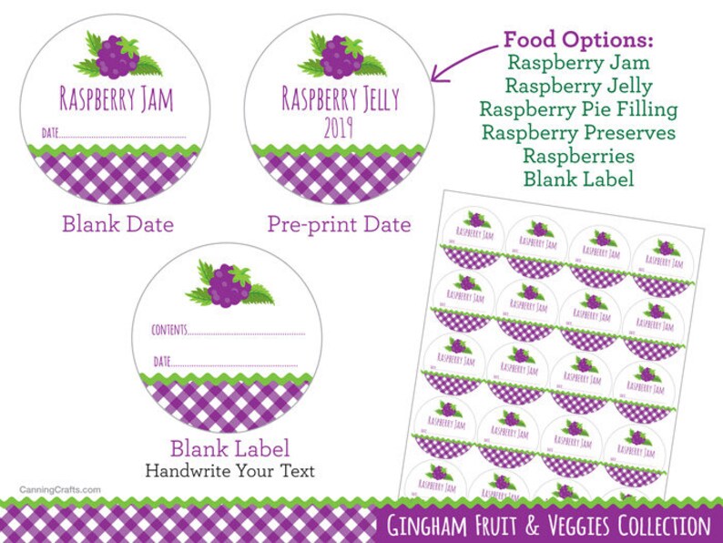 Gingham Black Raspberry Canning Labels Printed Round Mason - Etsy