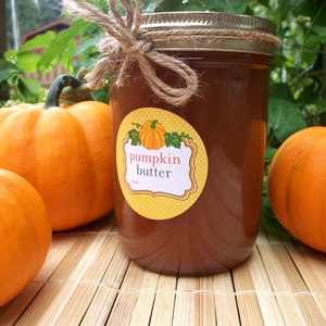 Pumpkin Butter canning jar labels, round mason jar stickers for vegetable preservation, regular or wide mouth mason jar labels image 2