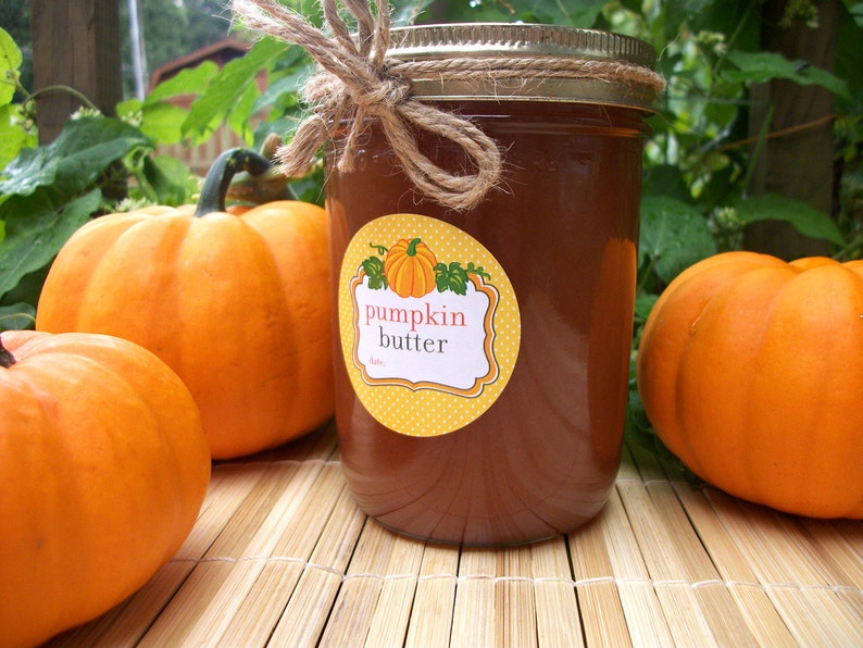 Pumpkin Butter canning jar labels, round mason jar stickers for vegetable preservation, regular or wide mouth mason jar labels image 2