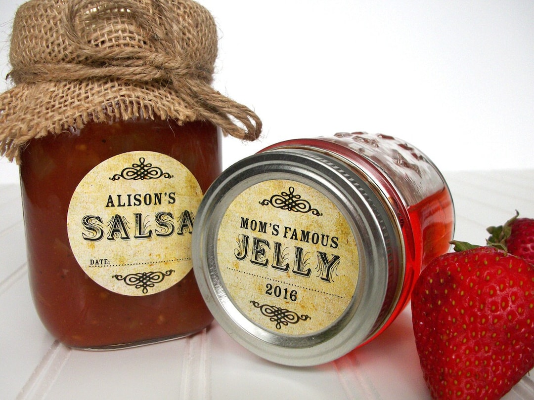 CUSTOM Vintage Canning Jar Labels, Fully Personalized Round Mason Jar