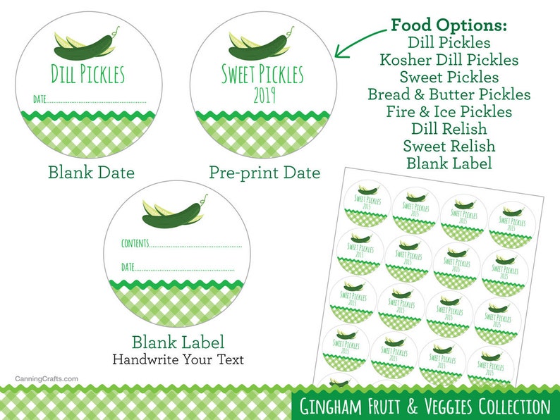Gingham Pickle Canning Jar Labels, Dill, Sweet, Bread & Butter Pickle ...