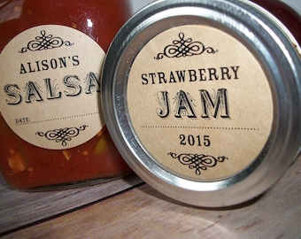 Custom KRAFT paper canning jar labels, personalized round mason jar labels, fruit and vegetable preservation, jam and jelly jar stickers
