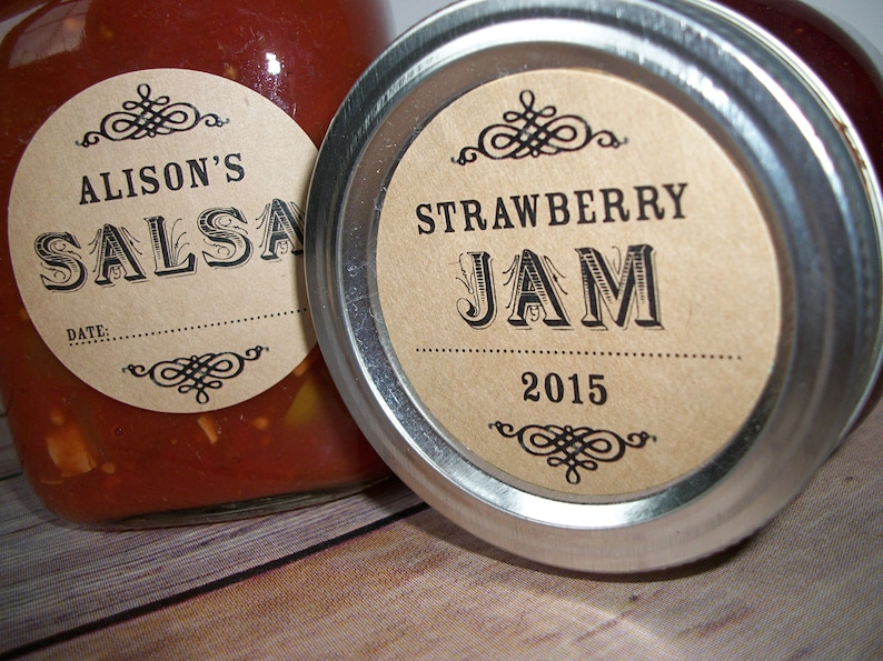 Custom Kraft Jam & Jelly Jar Labels, Rustic Farmhouse Mason Jar