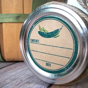 Tampons en caoutchouc, cornichons, étiquettes vierges pour conserves, autocollants rustiques pour pots Mason en papier kraft ronds, aneth, pain et beurre, relish
