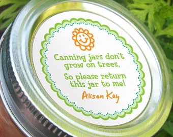 Canning jars don't grow on trees, funny custom round mason jar stickers, return jar canning labels regular or wide mouth, gifts for canners
