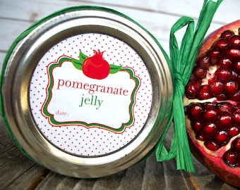 Pomegranate Jelly canning jar labels for home preserved jelly, round fruit preservation mason jar labels, jelly jar labels for home canning