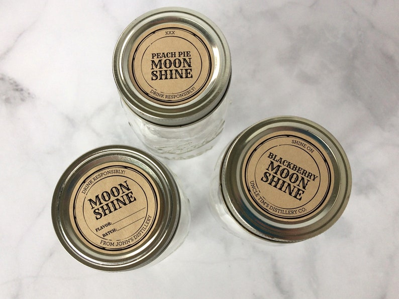 Custom Apothecary Moonshine Labels, personalized rustic kraft Liquor Bottle Mason Jar Stickers for Blackberry, Peach Pie, Watermelon alcoholic beverages