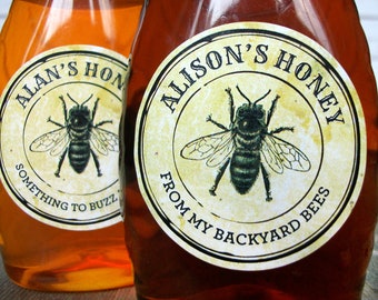 CUSTOM Vintage Seal Honey bottle & canning jar labels for backyard beekeepers gift, customized round honey bee mason jar stickers