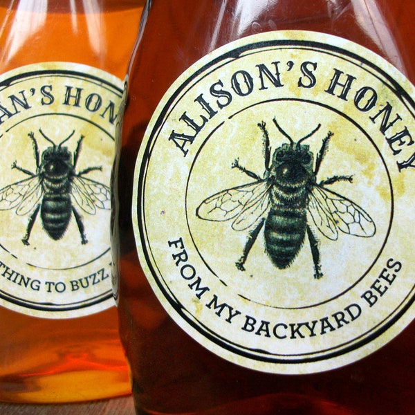 CUSTOM Vintage Seal Honey bottle & canning jar labels for backyard beekeepers gift, customized round honey bee mason jar stickers