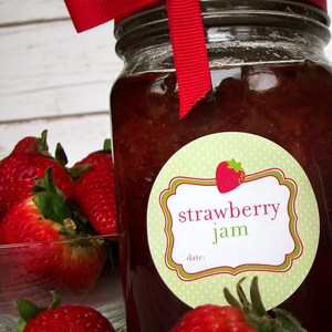 Cute Strawberry Jam canning jar labels, round printed polka dot mason jar stickers, fruit preservation, gifts for canners mom & grandma image 8