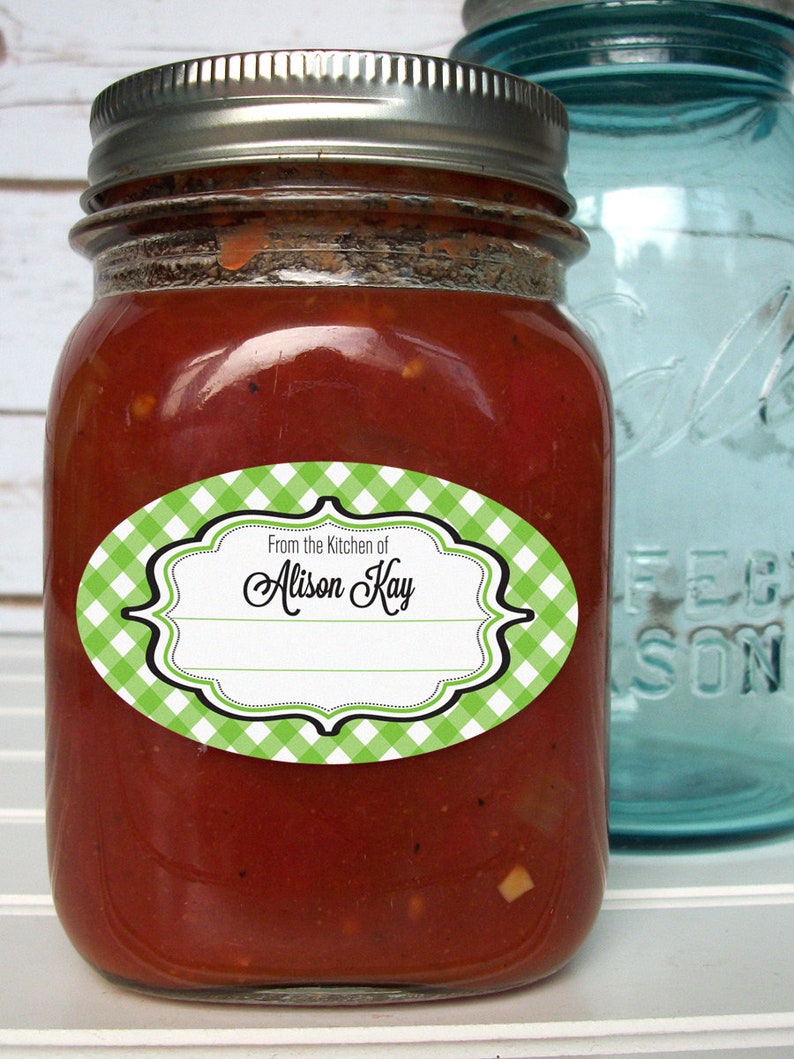 Custom Gingham oval kitchen labels jam jelly jar labels for Etsy
