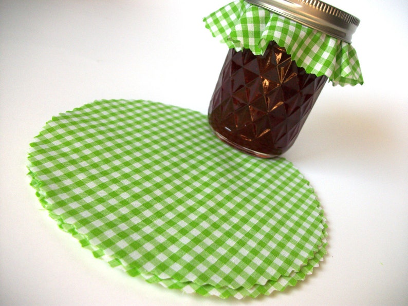12 Green Gingham Jam Jar Covers Cloth Toppers Fabric for Etsy