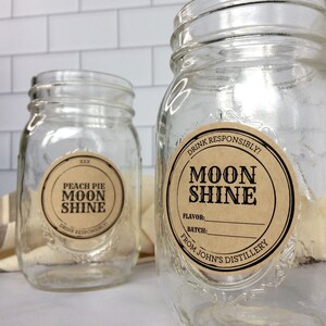 Custom Peach Pie Moonshine Labels, personalized rustic kraft Liquor Bottle Mason Jar Stickers
