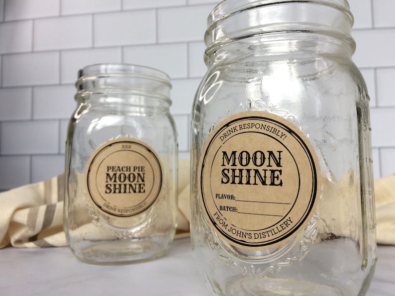 Custom Peach Pie Moonshine Labels, personalized rustic kraft Liquor Bottle Mason Jar Stickers