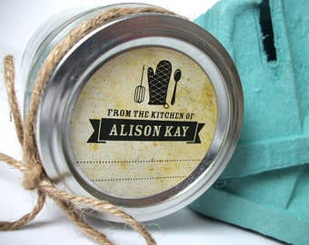 Vintage Custom From the Kitchen of labels, custom personalized round kitchen stickers for canning jars or baked goods, gifts for cooks mom
