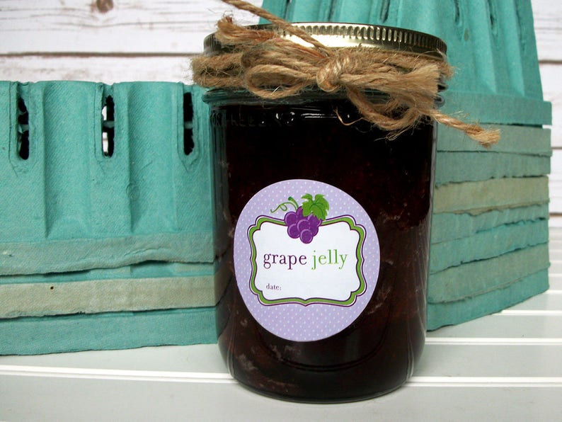 Grape Jelly canning jar labels, round purple mason jar labels for fruit preservation, regular or wide mouth jelly jar stickers image 3