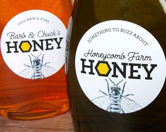 Custom Honeycomb honey labels, customized honey bottle labels & canning jar labels personalized with YOUR text, gift for backyard beekeepers