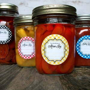 Gingham CUSTOM Kitchen Labels, Round Stickers for Canning Jars or Baked ...