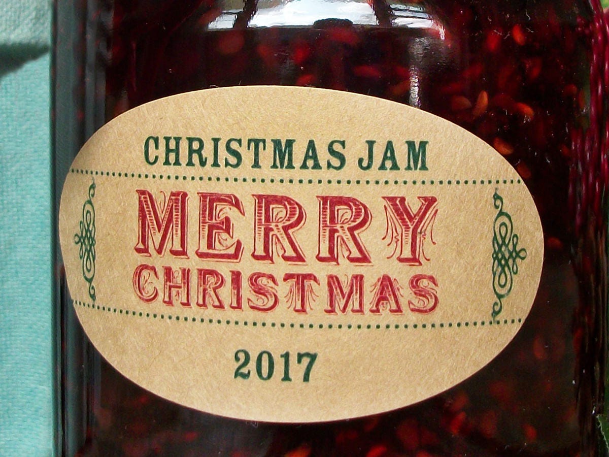 Oval Christmas Labels, quilted mason jar stickers & holiday gift