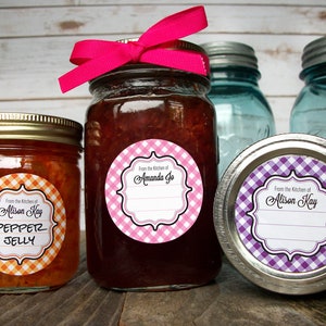 Gingham CUSTOM Kitchen Labels, Round Stickers for Canning Jars or Baked ...