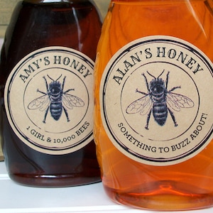Custom Kraft Seal Honey jar labels, customized printed round honey bee mason canning jar & bottle stickers for backyard beekeepers gift
