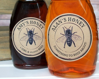 Custom Kraft Seal Honey jar labels, customized printed round honey bee mason canning jar & bottle stickers for backyard beekeepers gift