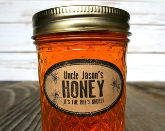 Custom Kraft Rubber Stamp Oval Honey labels for mason jars, personalized horizontal oval honey bee labels for backyard beekeeper gifts