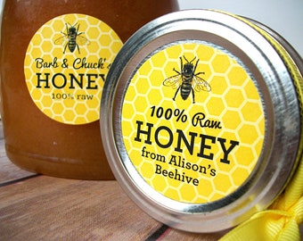 Custom Yellow Honey Bee canning jar labels, custom honey bottle labels, honey jar label, personalized honeycomb sticker backyard beekeepers