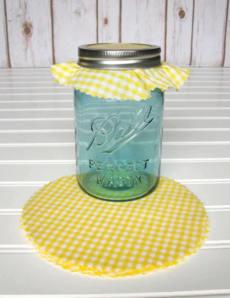 12 Yellow Gingham Jam Jar Covers Cloth Toppers Fabric for Etsy