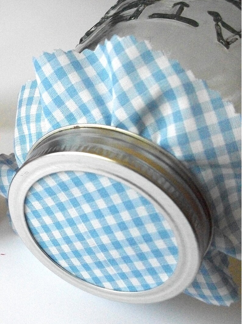 12 Blue Gingham Jam Jar Covers Fabric Jar Covers Cloth Etsy