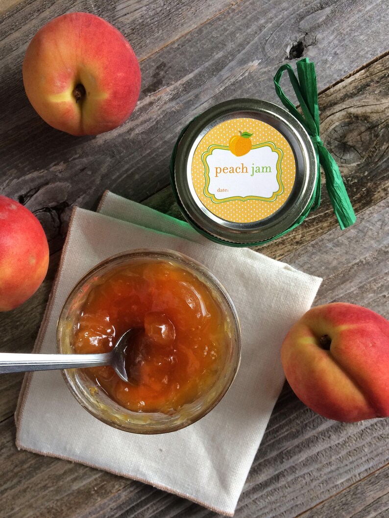 Cute Peach Jam Canning Jar Labels, Round Stickers for Regular or Wide ...