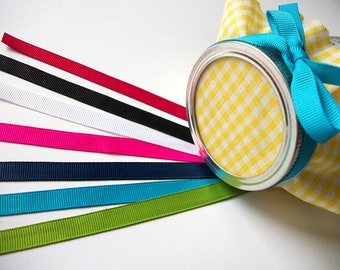 12 color ribbons for mason canning jars, wedding & shower favors gifts, precut 3/8 inch grosgrain ribbon, 10 colors: red blue green white