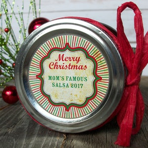 Étiquettes personnalisées vintage Burst Christmas, étiquettes rondes rétro personnalisées pour bocaux de conserve, produits de boulangerie ou étiquettes cadeaux pour pots Mason