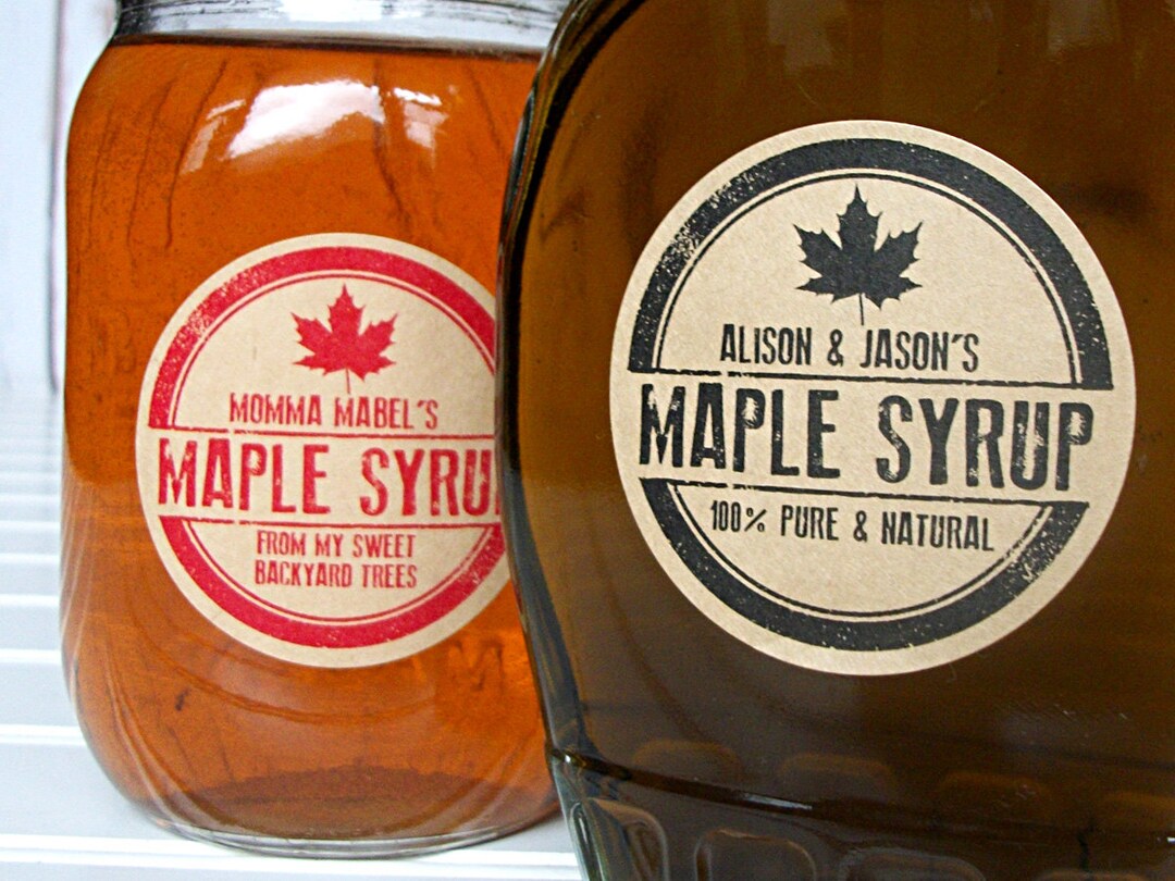 Custom Kraft Rubber Stamp Maple Syrup Labels, Custom Maple Syrup Bottle